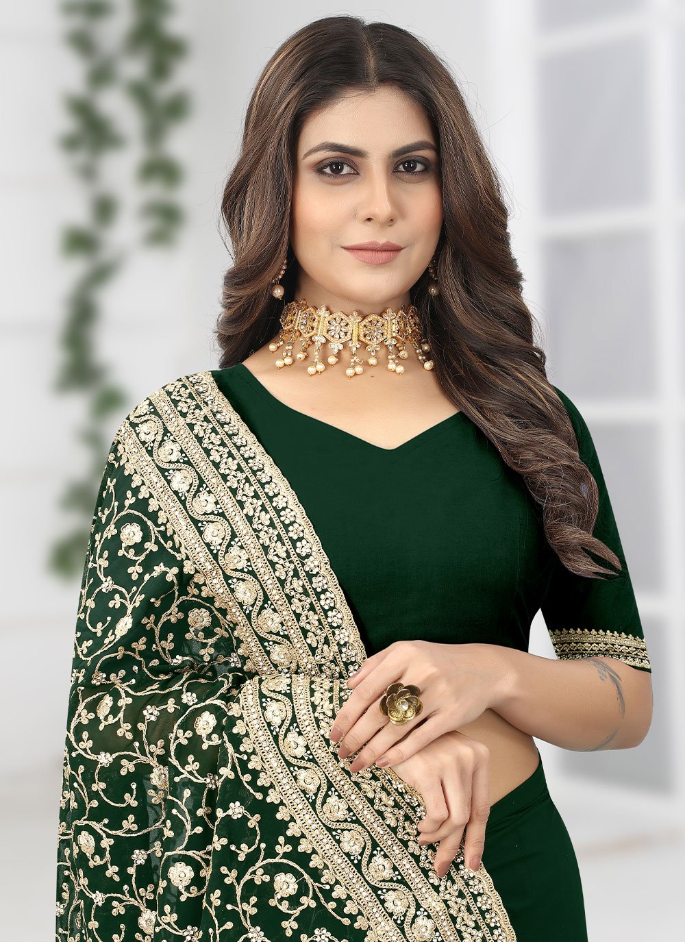 Trendy Saree Georgette Green Diamond Saree