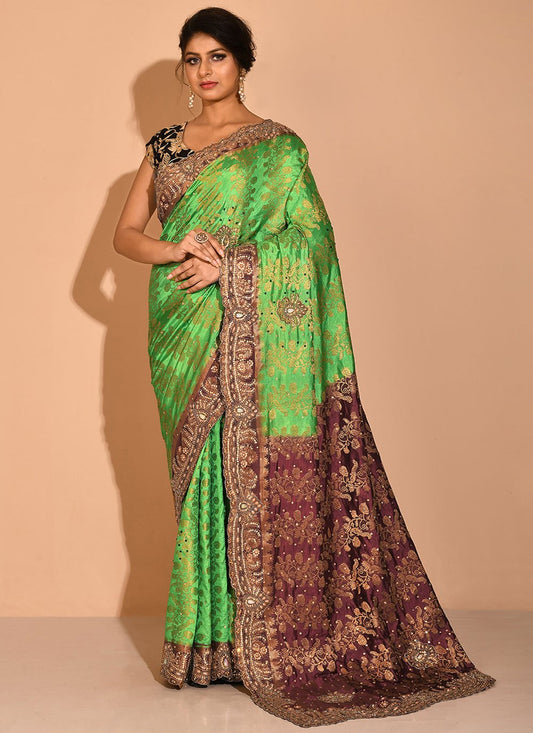 Silk Saree Kanchipuram Silk Green Embroidered Saree