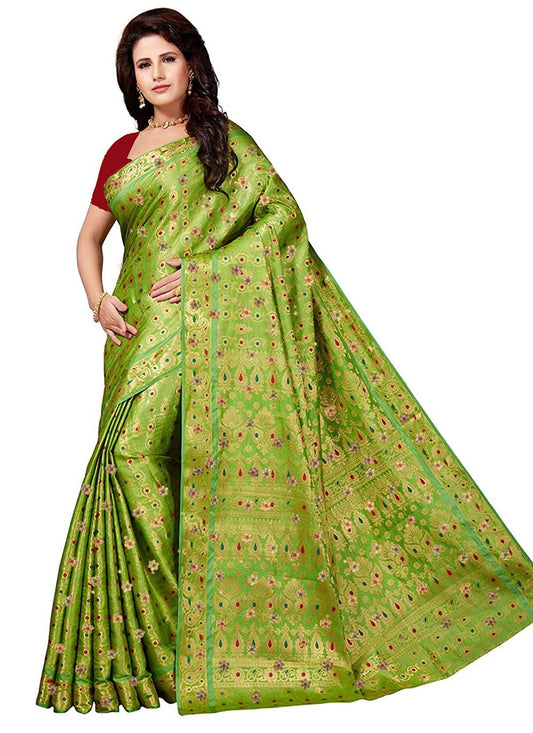 Designer Kanjivaram Silk Green Embroidered Saree