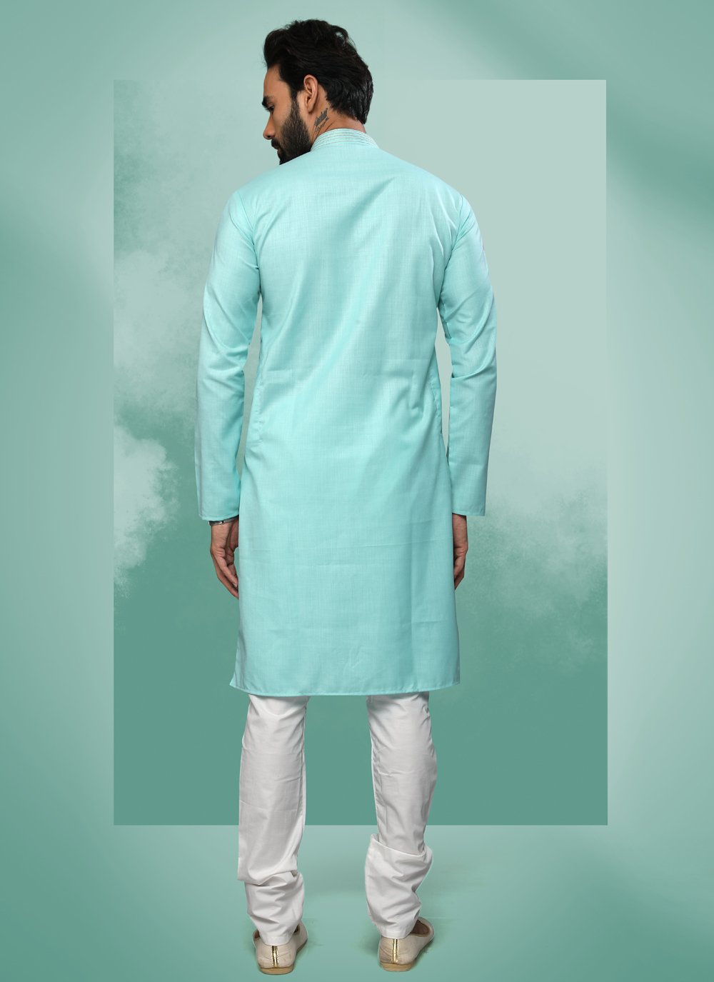 Kurta Pyjama Handloom Cotton Green Embroidered Mens