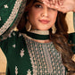 Palazzo Salwar Suit Faux Georgette Green Embroidered Salwar Kameez