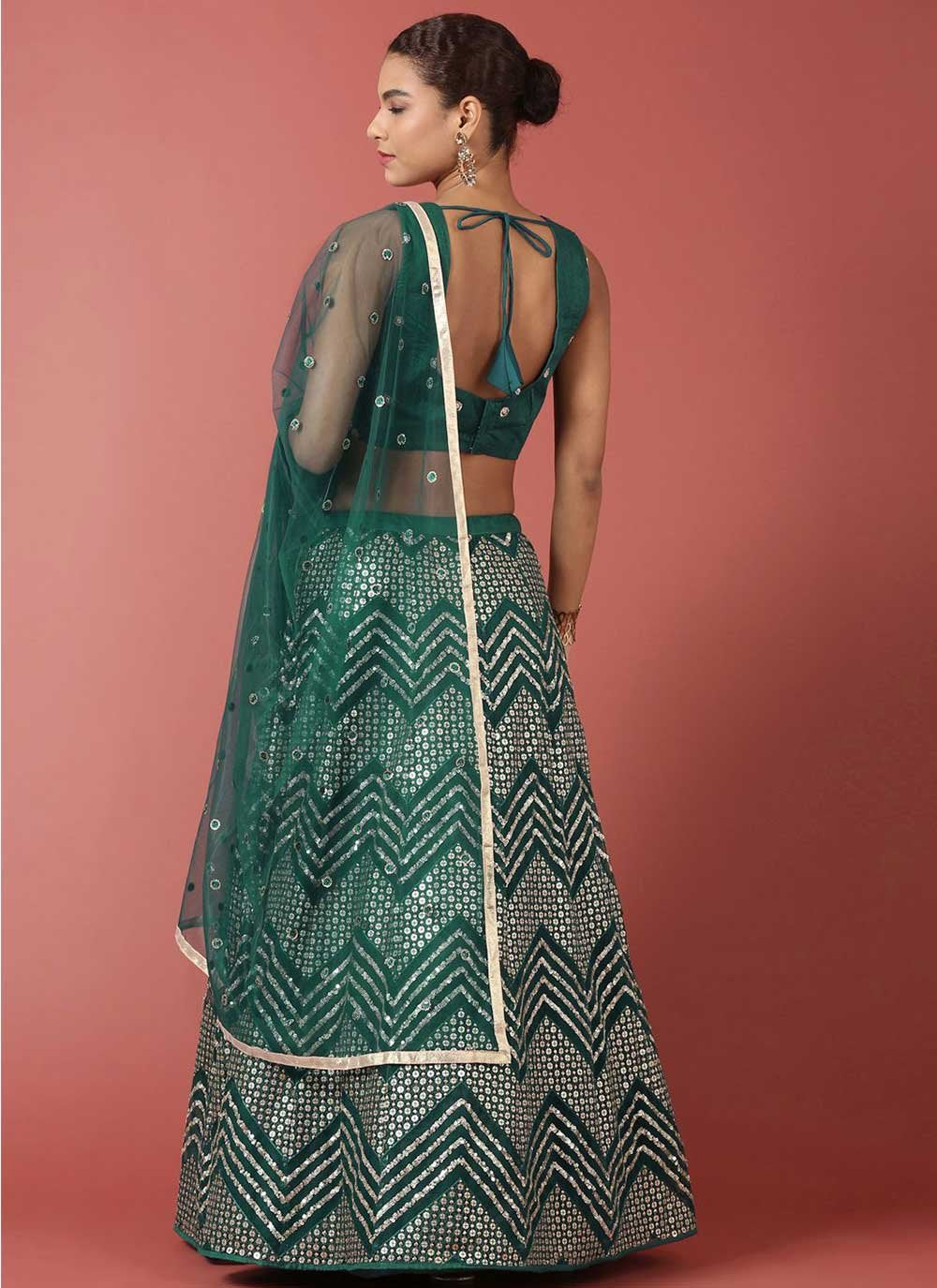 Lehenga Choli Net Green Embroidered Lehenga Choli