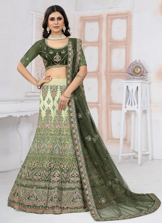 Readymade Lehenga Choli Net Green Embroidered Lehenga Choli