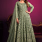 Salwar Suit Net Green Embroidered Salwar Kameez