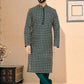 Kurta Pyjama Cotton Silk Green Embroidered Mens