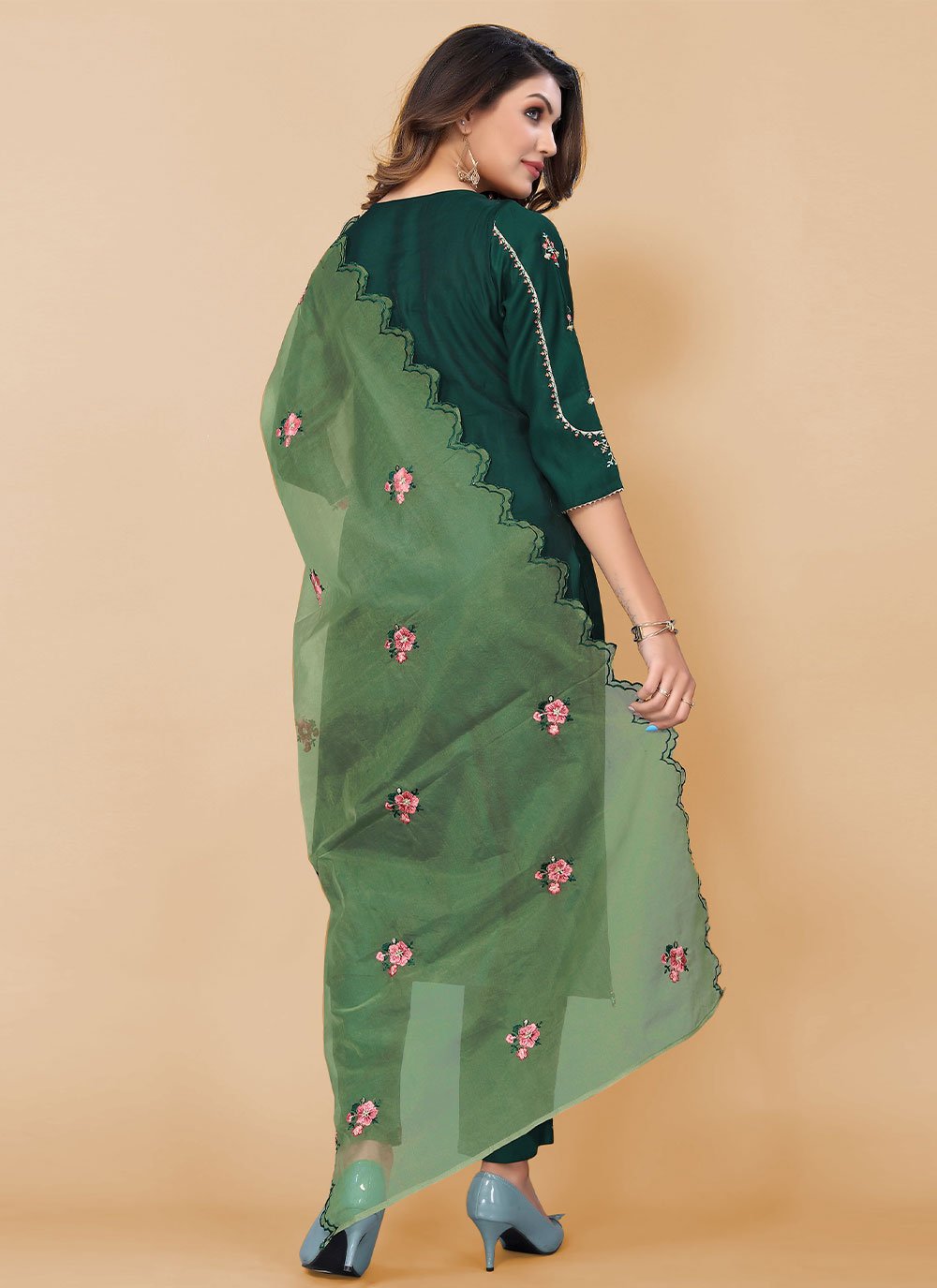 Pant Style Suit Poly Rayon Green Embroidered Salwar Kameez