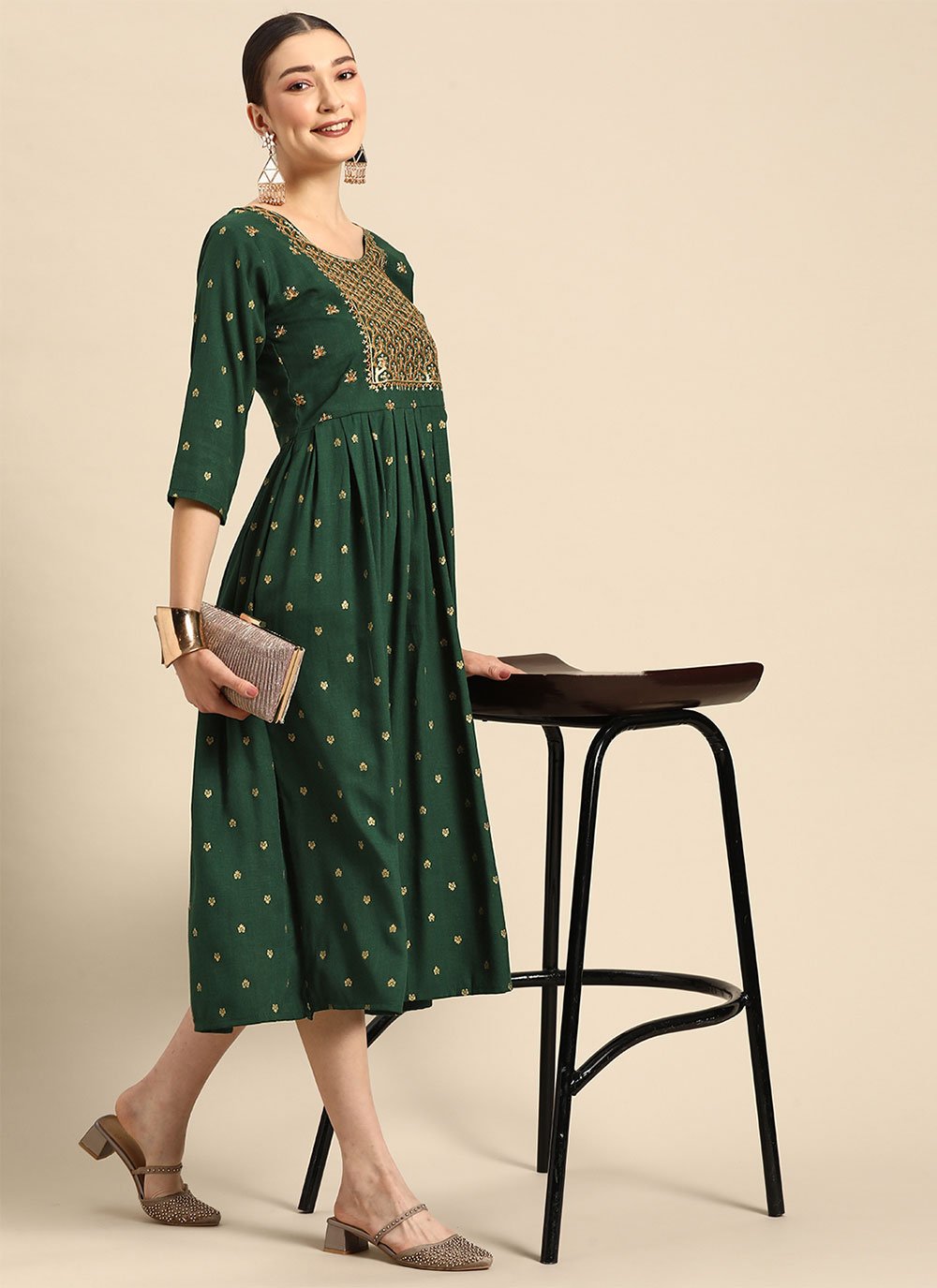 Casual Kurti Rayon Green Embroidered Kurtis