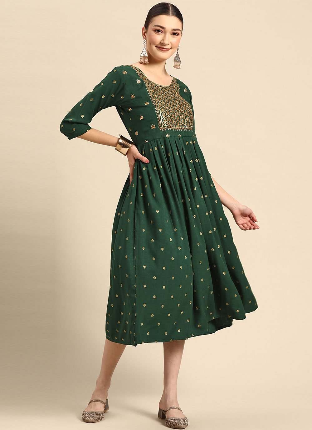 Casual Kurti Rayon Green Embroidered Kurtis