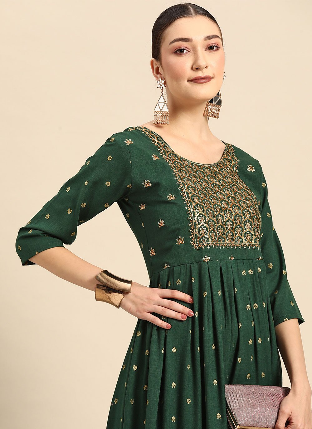 Casual Kurti Rayon Green Embroidered Kurtis