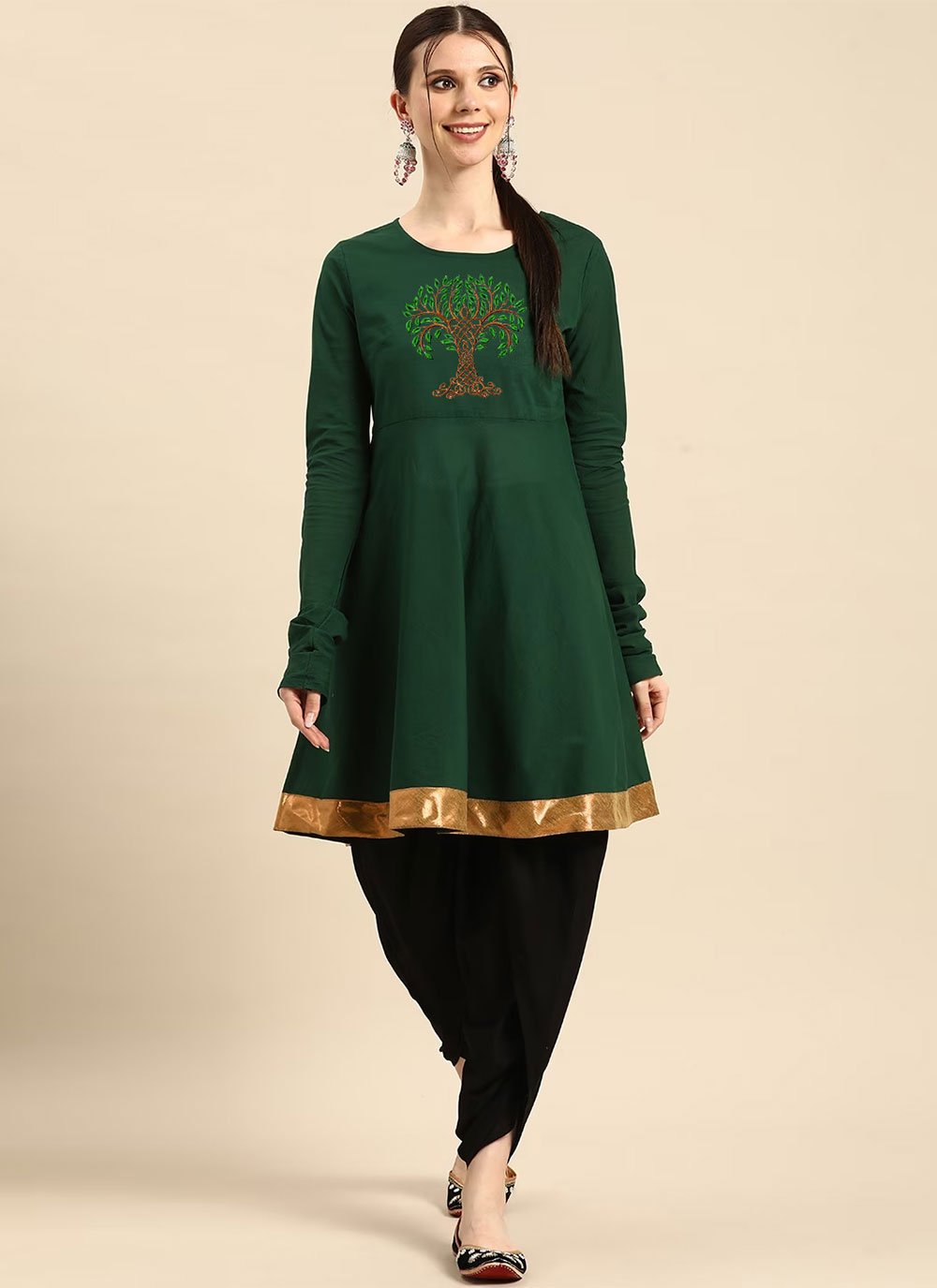 Party Wear Kurti Rayon Green Embroidered Kurtis