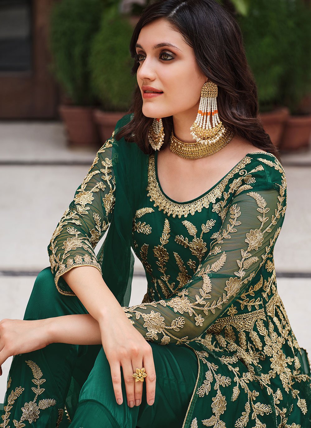 Salwar Suit Net Green Embroidered Salwar Kameez