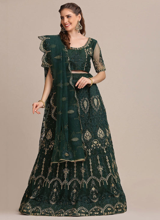 A Line Lehenga Tafeta Silk Green Embroidered Lehenga Choli