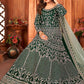 Anarkali Suit Velvet Green Embroidered Salwar Kameez