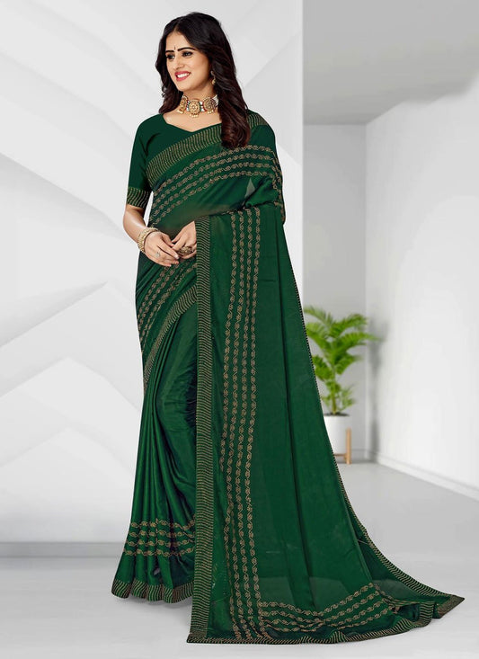 Classic Satin Green Embroidered Saree