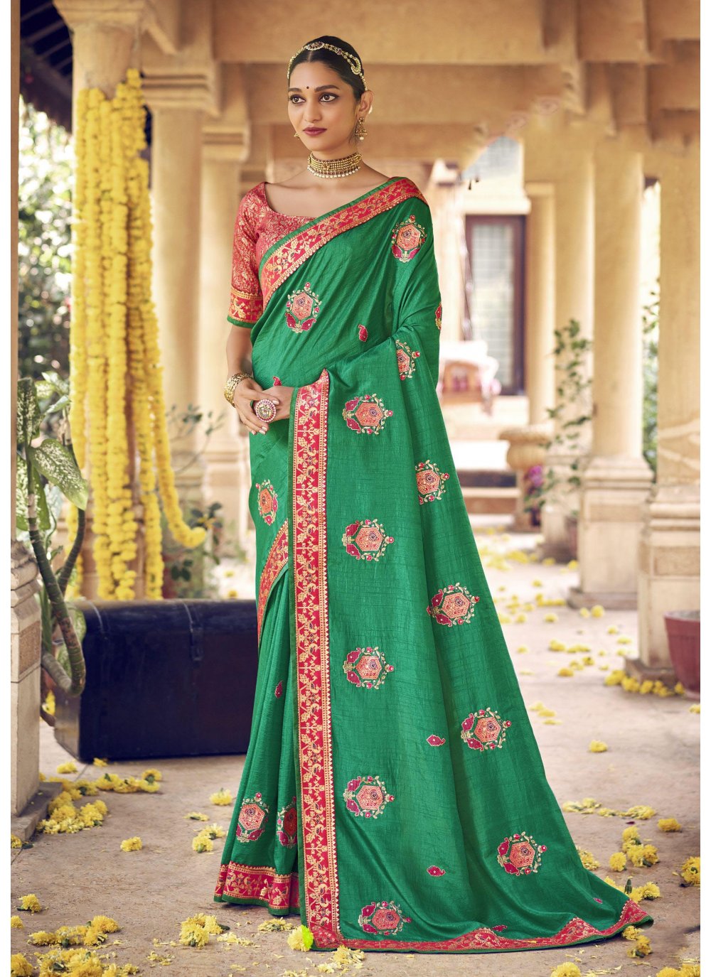 Contemporary Silk Green Embroidered Saree