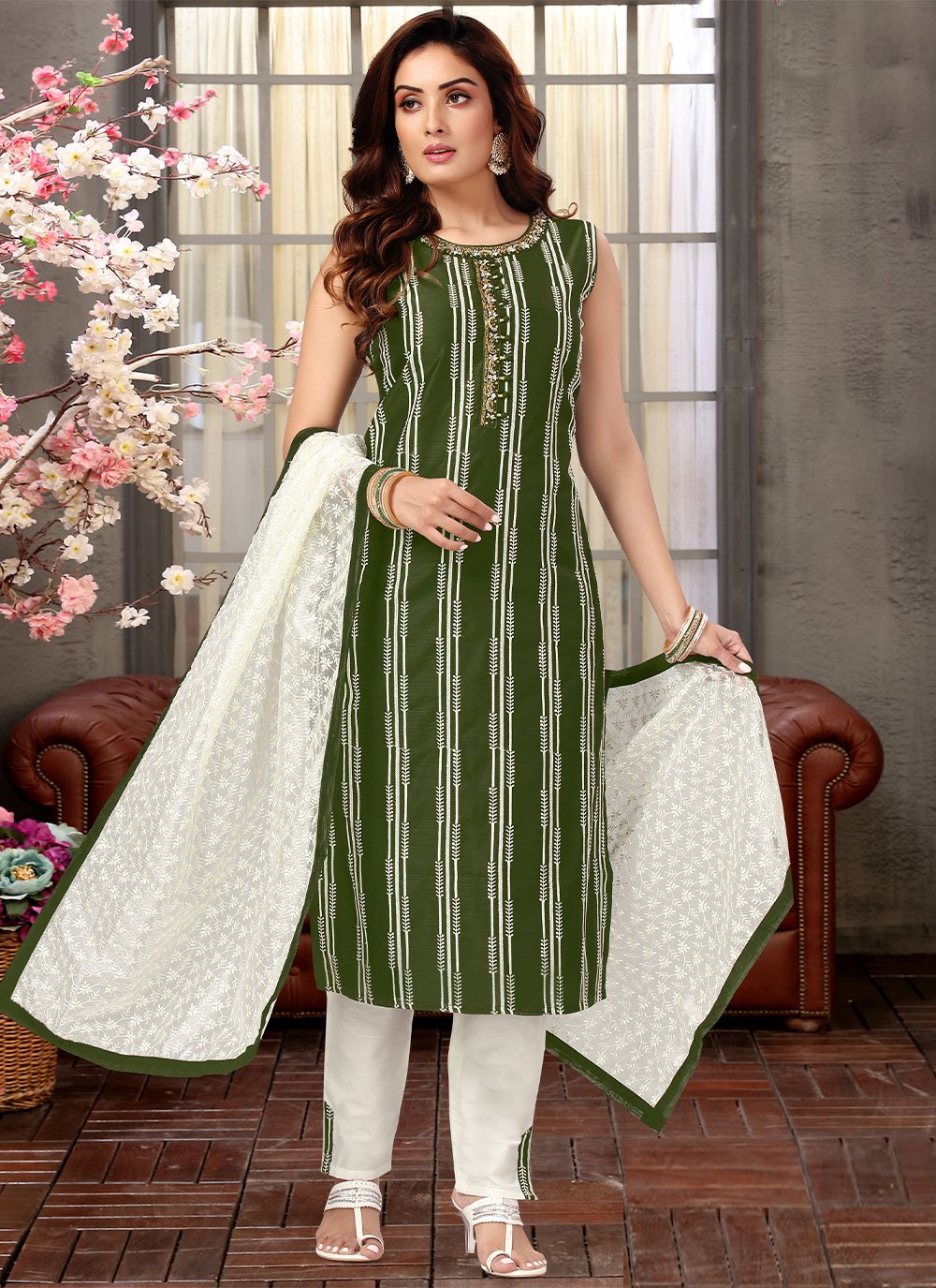 Salwar Suit Silk Green Embroidered Salwar Kameez