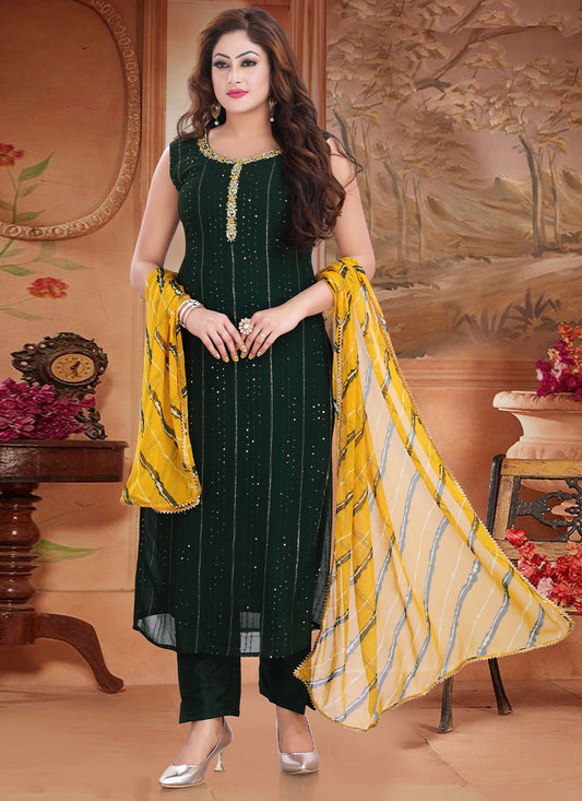 Straight Salwar Suit Georgette Green Embroidered Salwar Kameez