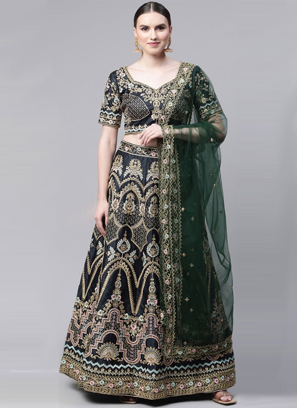 Lehenga Choli Georgette Green Embroidered Lehenga Choli