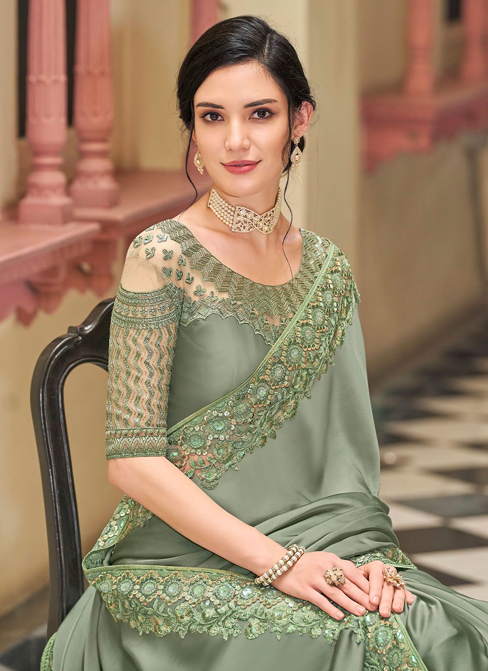 Trendy Saree Silk Green Embroidered Saree