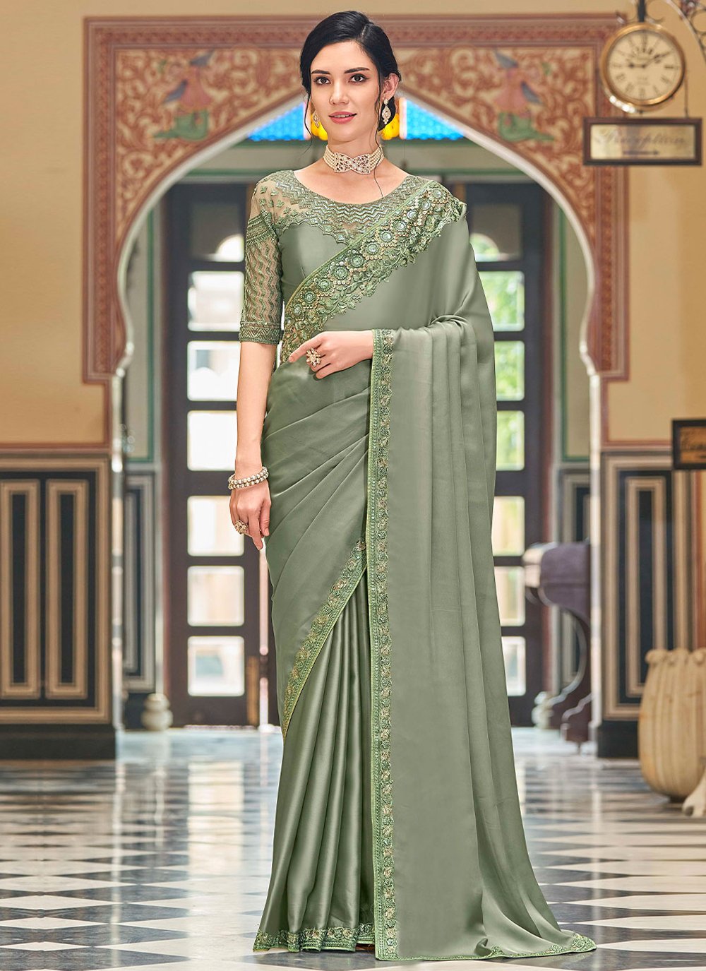 Trendy Saree Silk Green Embroidered Saree