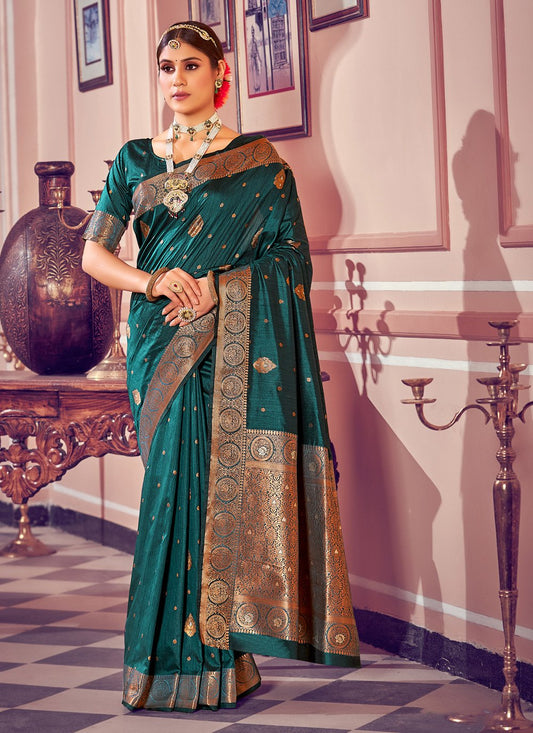 Designer Banarasi Silk Green Weaving Saree