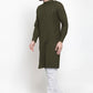 Kurta Blended Cotton Green Plain Mens