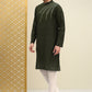 Kurta Pyjama Blended Cotton Green Embroidered Mens