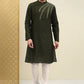 Kurta Pyjama Blended Cotton Green Embroidered Mens