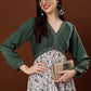 Designer Kurti Chiffon Satin Green Hand Work Kurtis