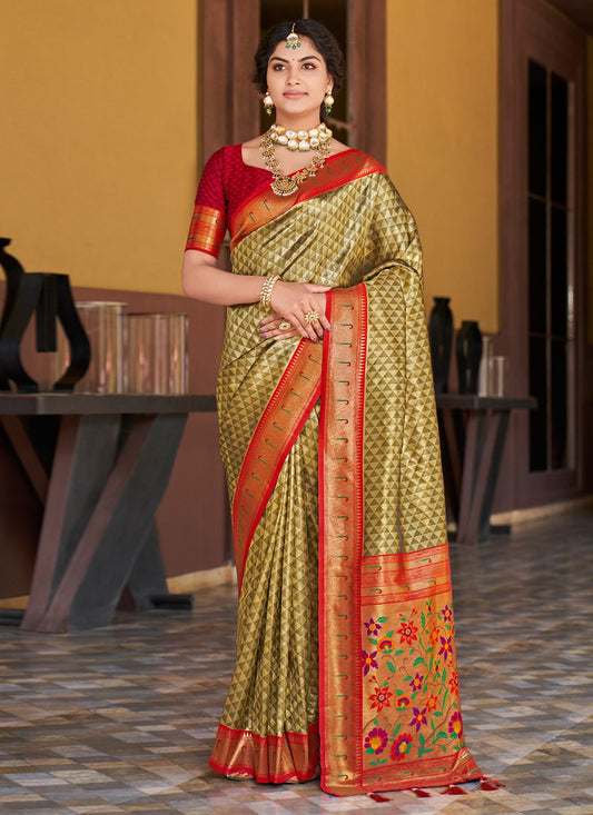 Designer Silk Green Weaving Saree