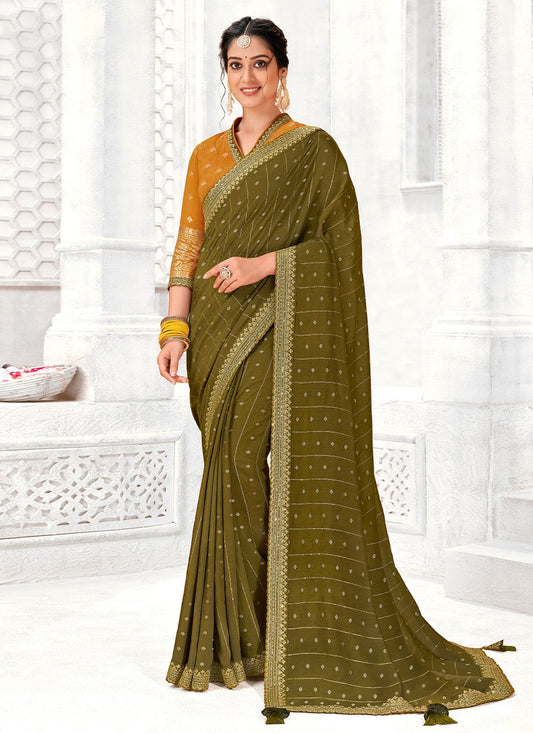 Classic Nylon Green Digital Print Saree