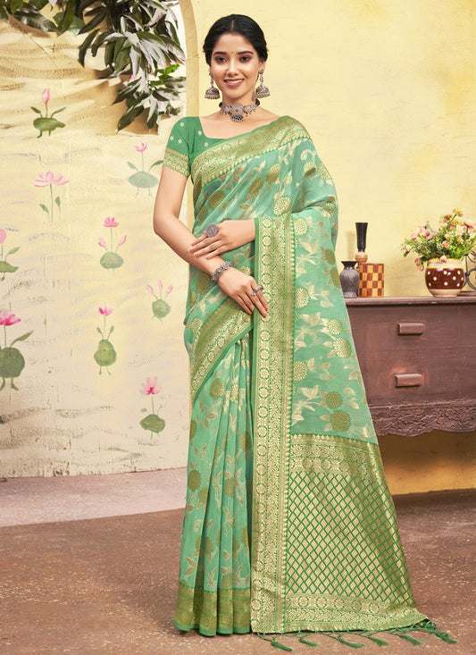 Trendy Saree Cotton Green Embroidered Saree