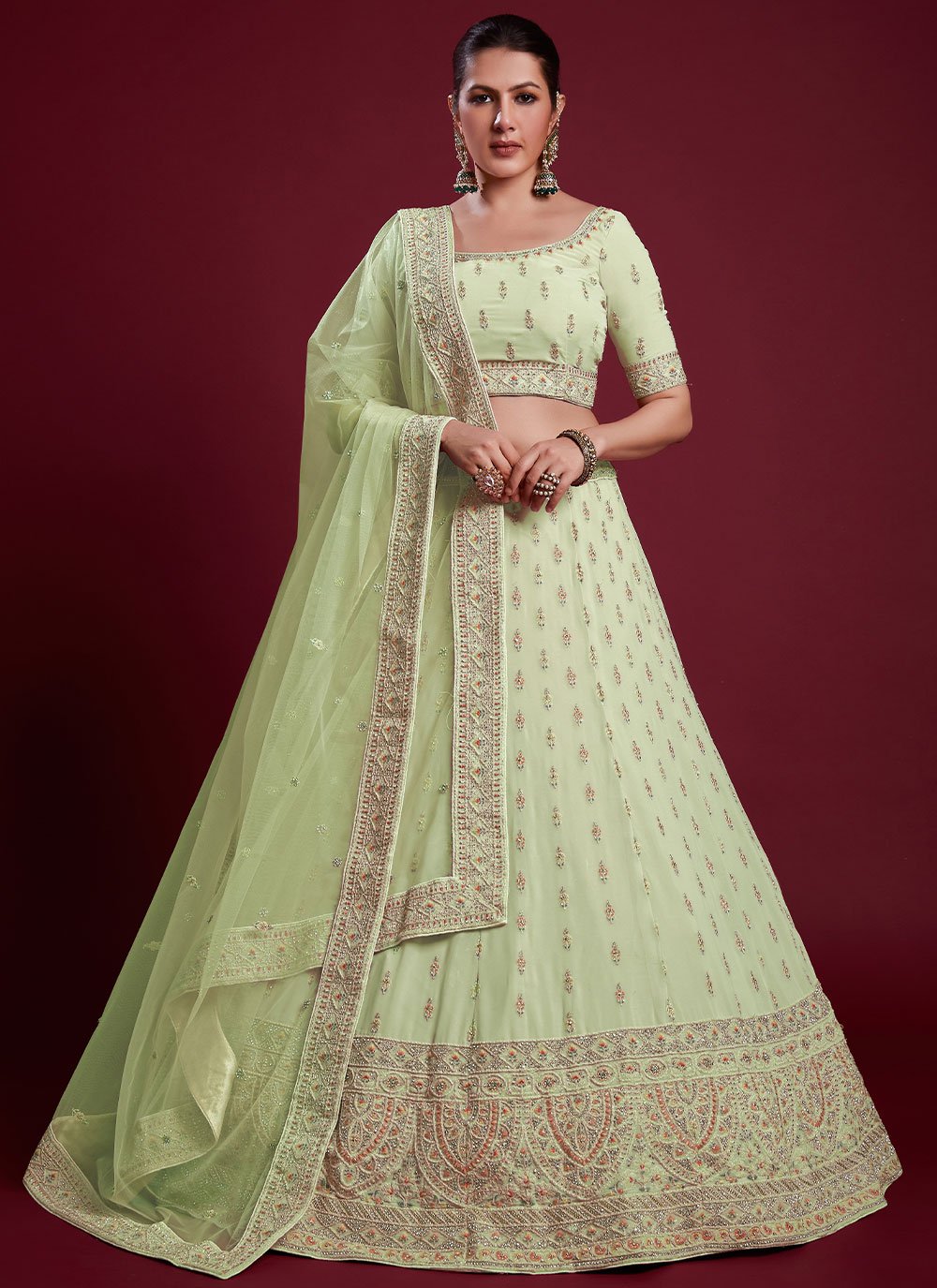 Lehenga Choli Georgette Green Dori Work Lehenga Choli