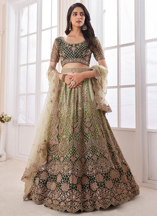 Lehenga Choli Net Green Sequins Lehenga Choli