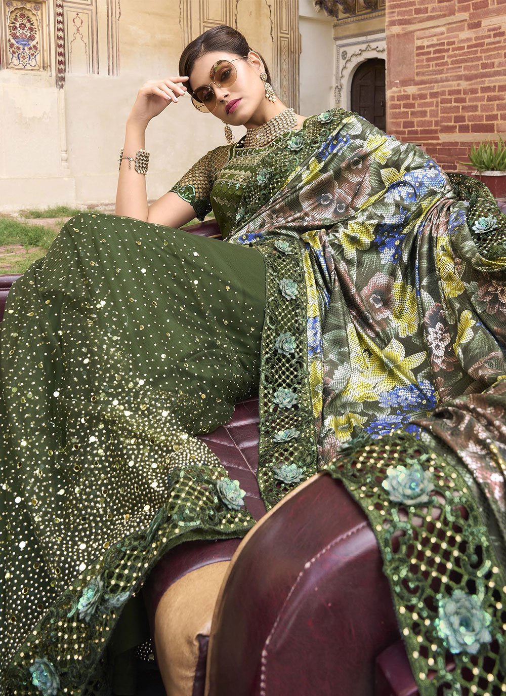 Trendy Saree Imported Net Green Embroidered Saree