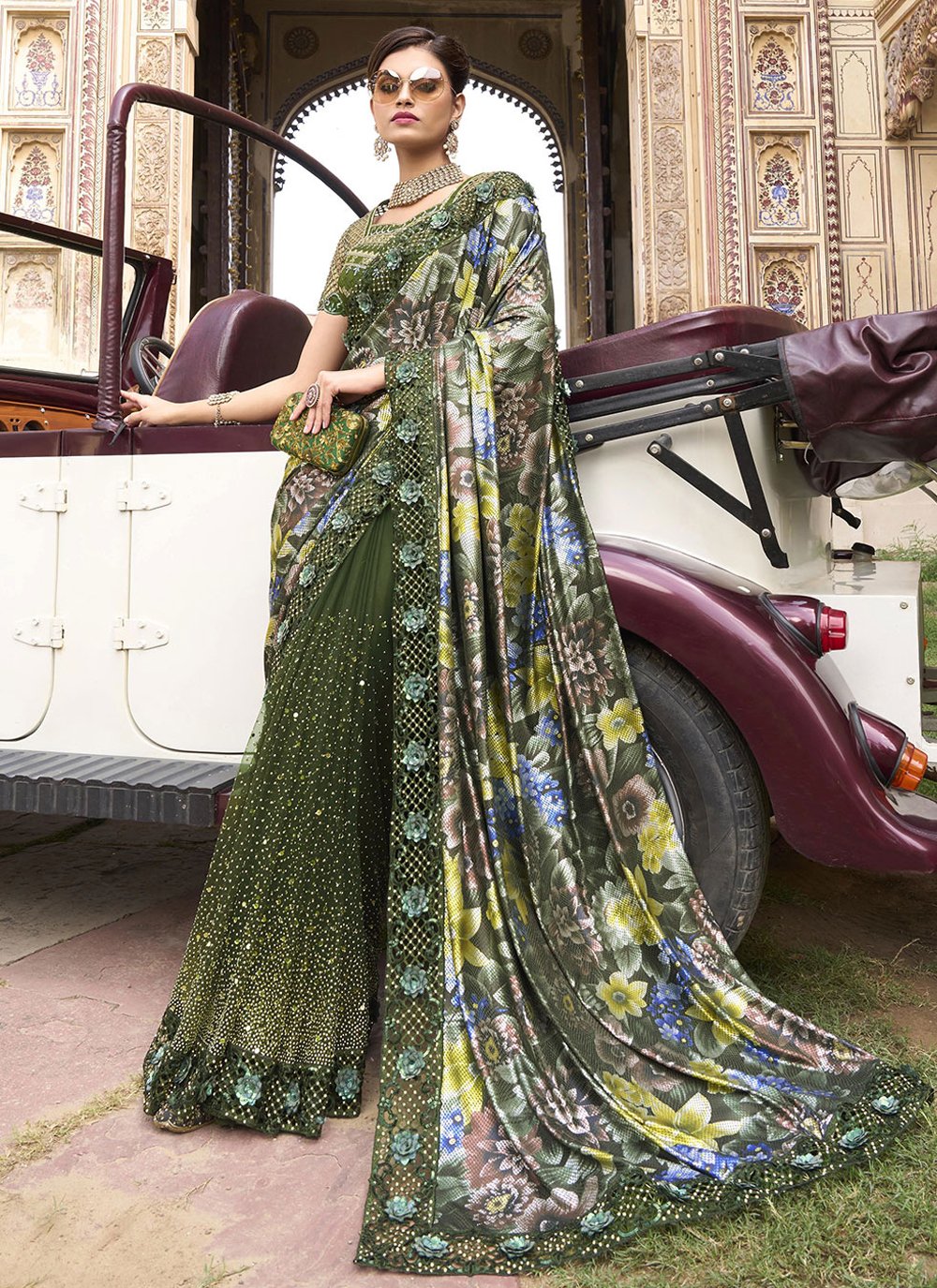 Trendy Saree Imported Net Green Embroidered Saree