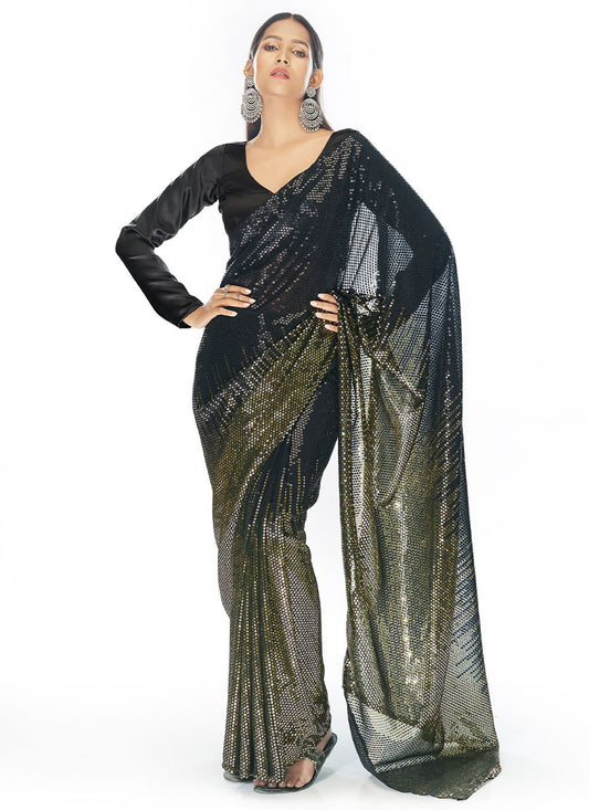 Trendy Saree Georgette Green Sequins Saree