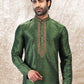 Kurta Pyjama Brocade Jacquard Silk Green Fancy Work Mens