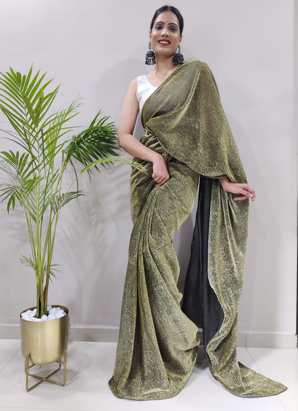 Classic Net Green Fancy Work Saree