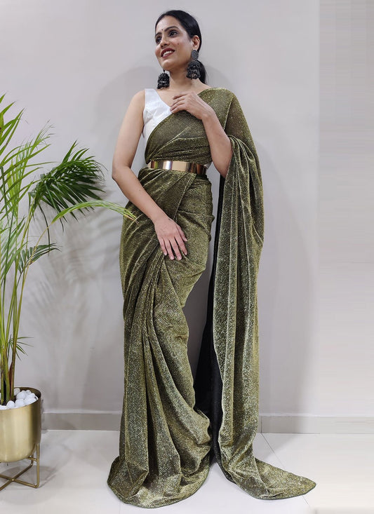 Classic Net Green Fancy Work Saree