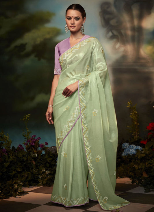 Contemporary Fancy Fabric Green Fancy Work Saree