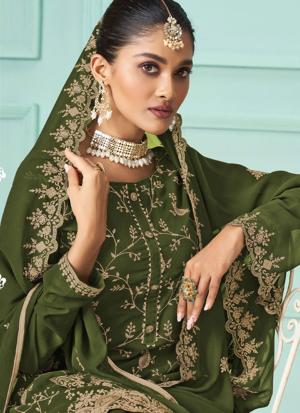 Lehenga Choli Faux Georgette Green Embroidered Lehenga Choli