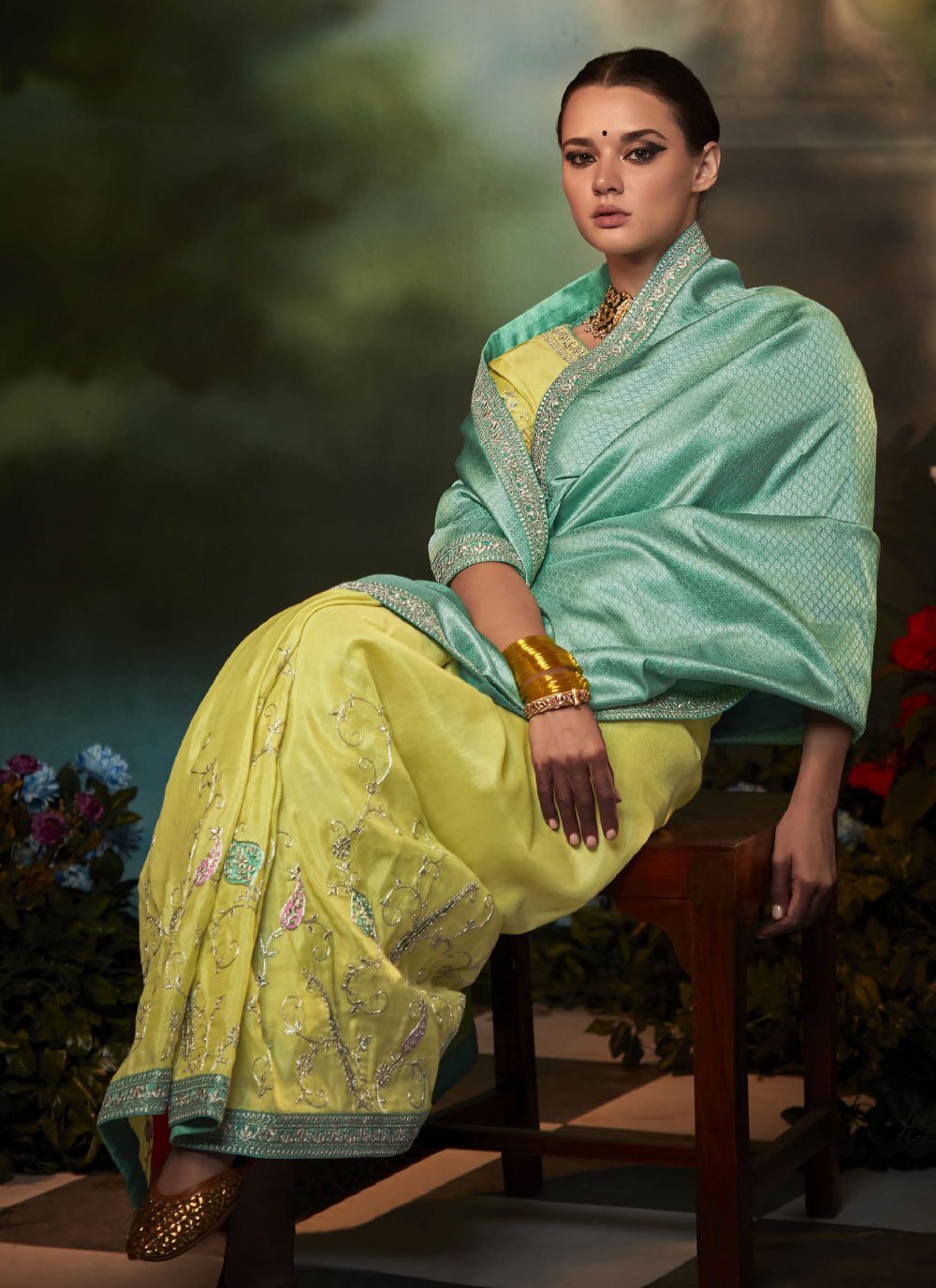 Classic Fancy Fabric Green Fancy Work Saree