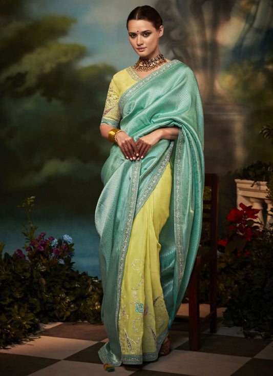 Classic Fancy Fabric Green Fancy Work Saree