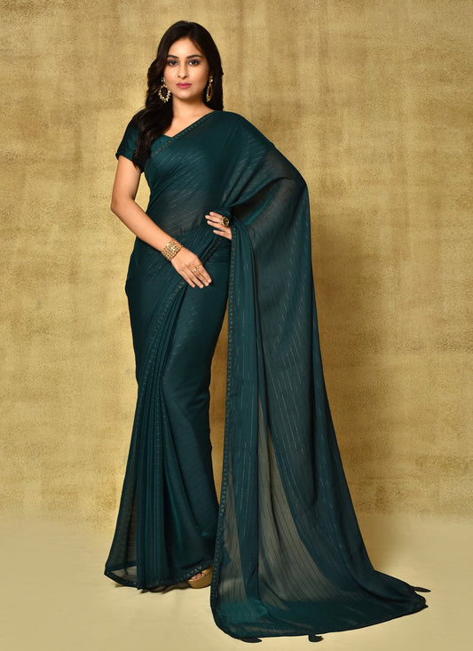 Trendy Saree Fancy Fabric Green Digital Print Saree