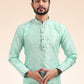 Kurta Pyjama Banarasi Jacquard Green Fancy Work Mens