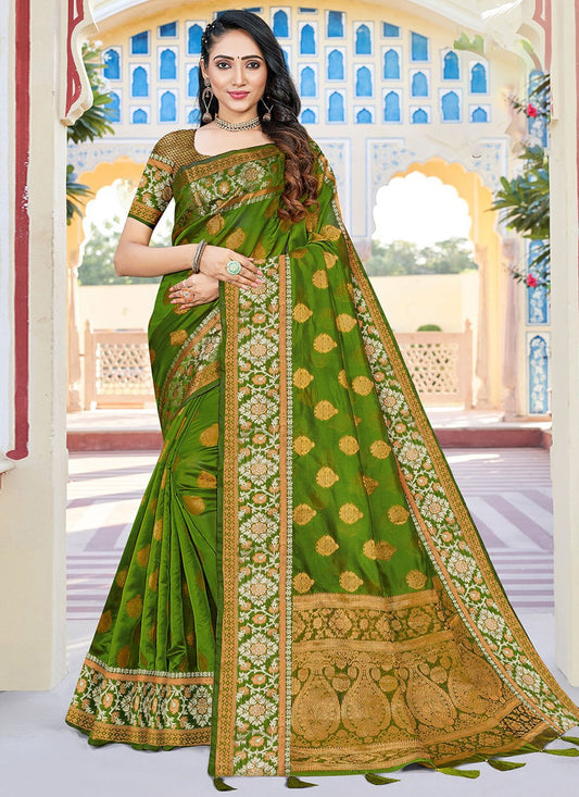 Classic Organza Green Fancy Work Saree