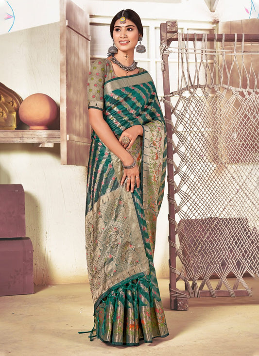 Trendy Saree Organza Green Fancy Work Saree