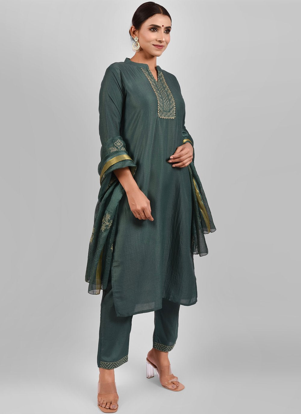 Pant Style Suit Fancy Fabric Green Fancy Work Salwar Kameez