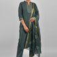 Pant Style Suit Fancy Fabric Green Fancy Work Salwar Kameez